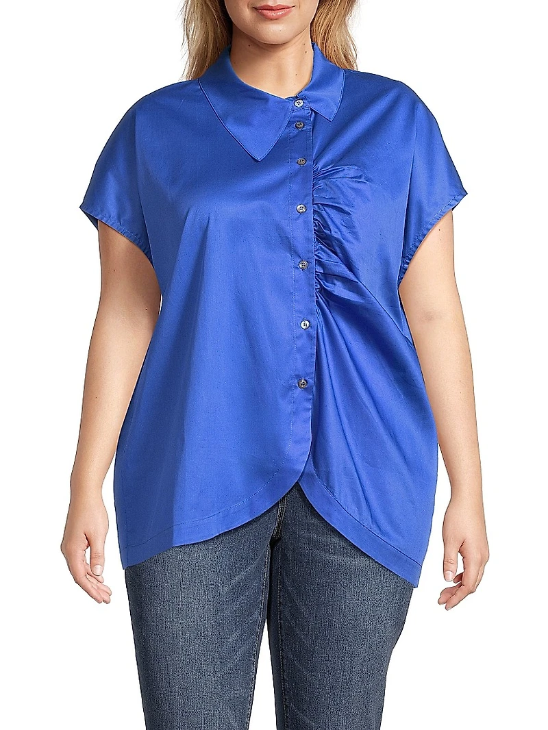 Plus Lily Cotton Asymmetric Button-Front Shirt
