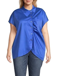 Plus Lily Cotton Asymmetric Button-Front Shirt