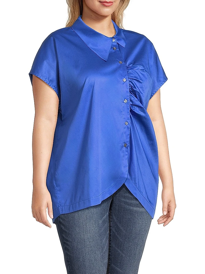 Plus Lily Cotton Asymmetric Button-Front Shirt