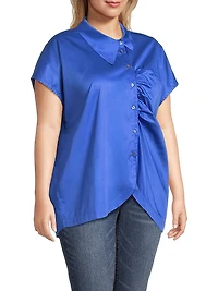 Plus Lily Cotton Asymmetric Button-Front Shirt