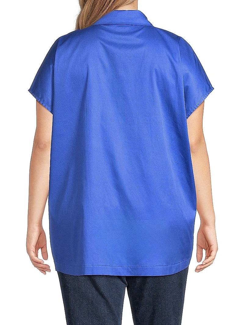 Plus Lily Cotton Asymmetric Button-Front Shirt