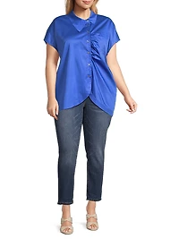 Plus Lily Cotton Asymmetric Button-Front Shirt