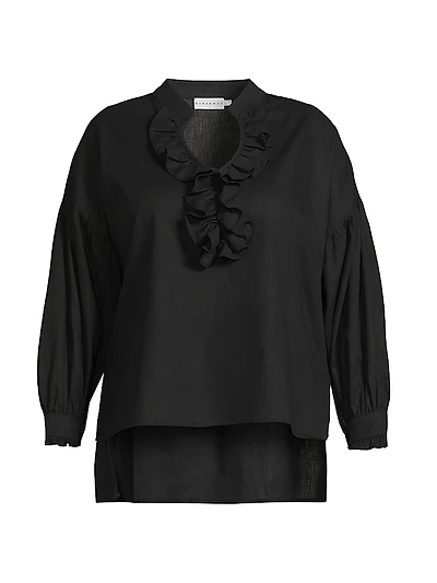 Plus Cordelia Ruffled Cotton & Linen Blouse