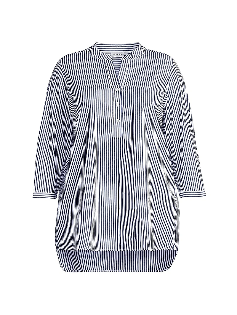 Plus Derrington Striped Cotton Button-Front Tunic