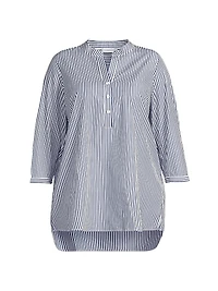 Plus Derrington Striped Cotton Button-Front Tunic