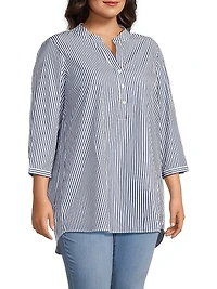 Plus Derrington Striped Cotton Button-Front Tunic