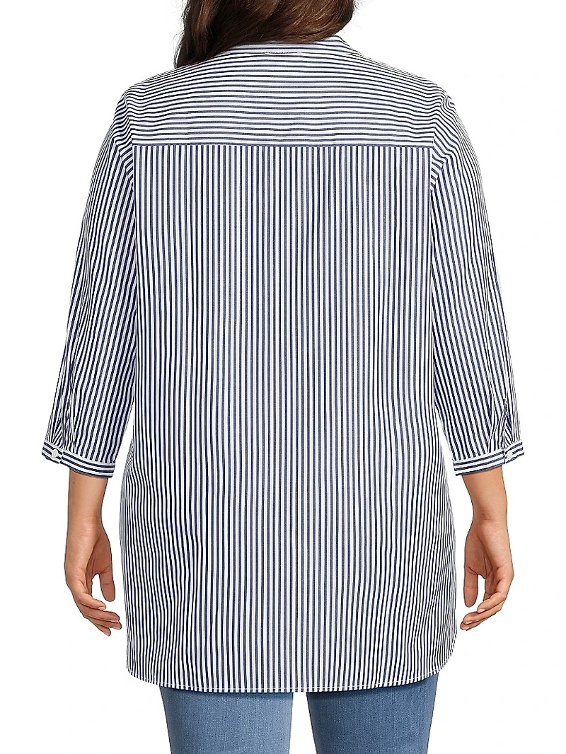 Plus Derrington Striped Cotton Button-Front Tunic