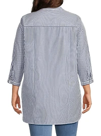 Plus Derrington Striped Cotton Button-Front Tunic
