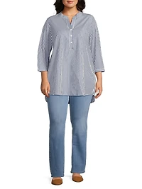 Plus Derrington Striped Cotton Button-Front Tunic