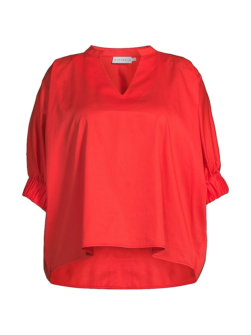 Plus Medina Cotton Split Neck Oversized Blouse