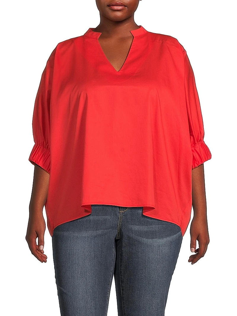 Plus Medina Cotton Split Neck Oversized Blouse
