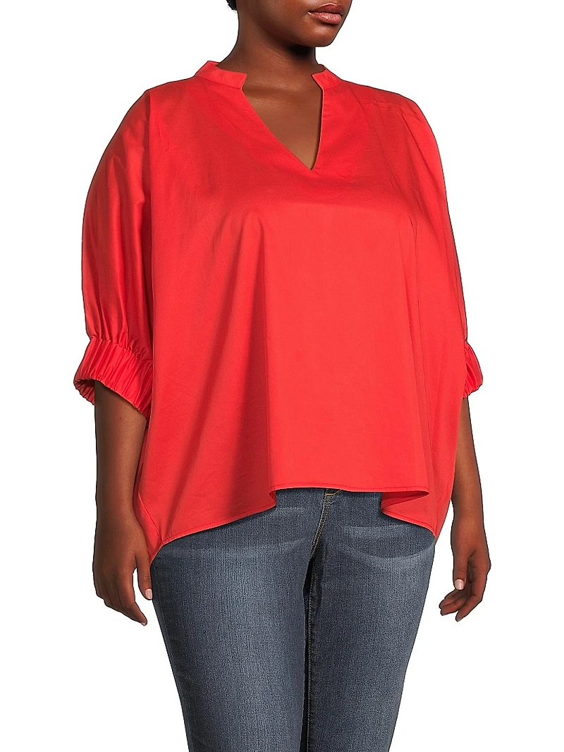 Plus Medina Cotton Split Neck Oversized Blouse