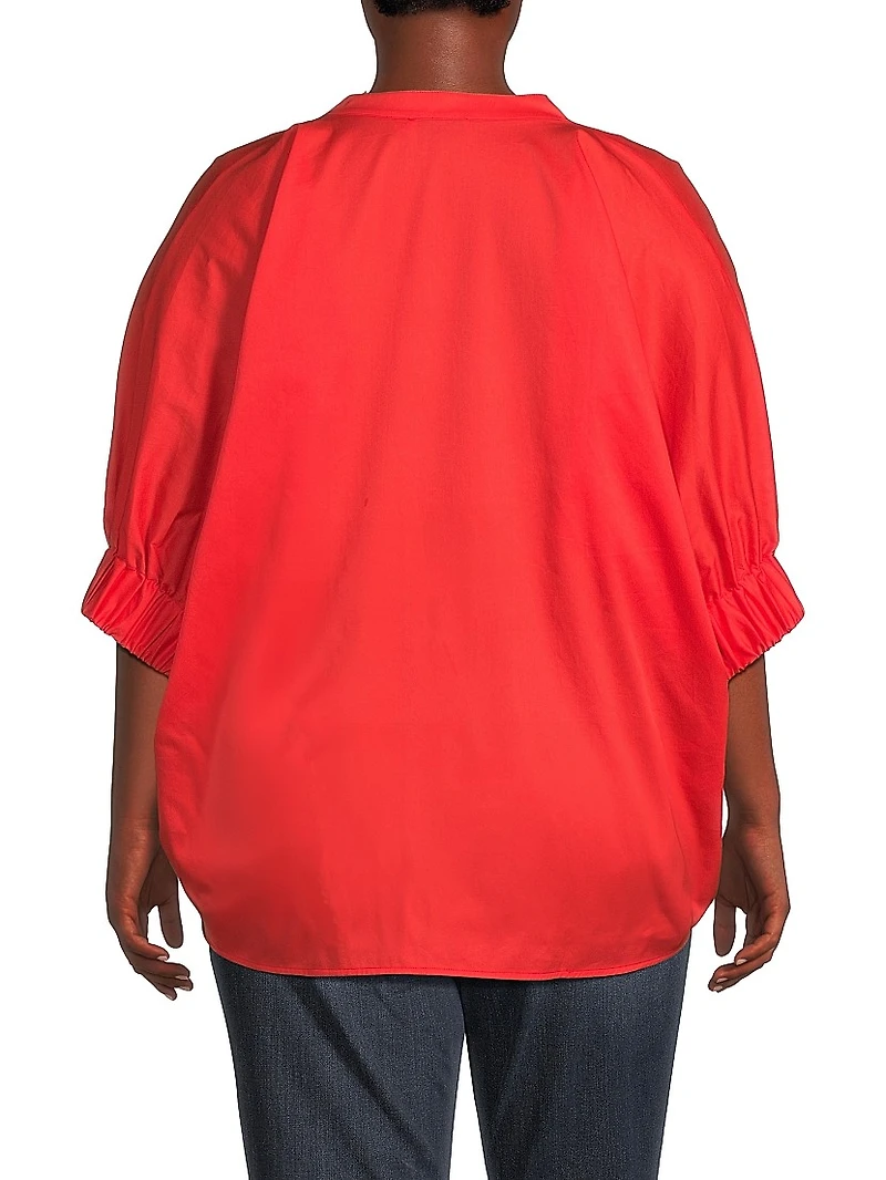 Plus Medina Cotton Split Neck Oversized Blouse