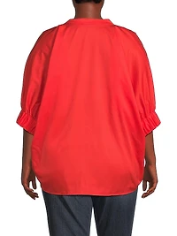 Plus Medina Cotton Split Neck Oversized Blouse