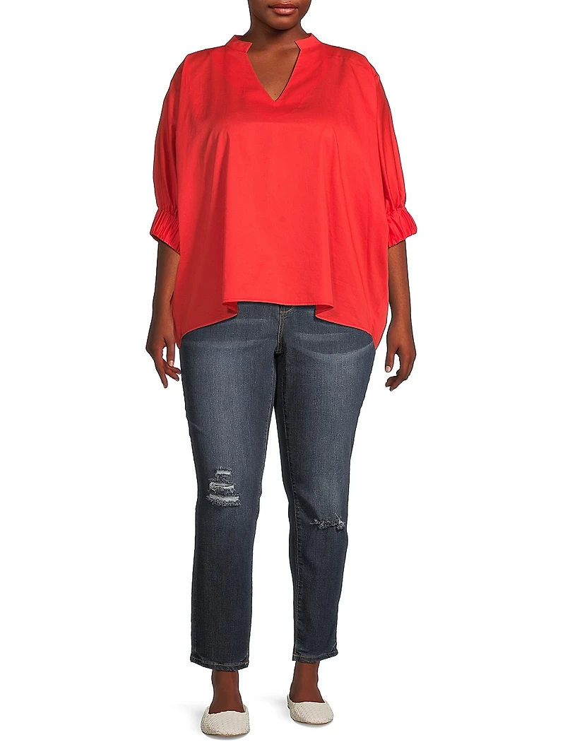 Plus Medina Cotton Split Neck Oversized Blouse