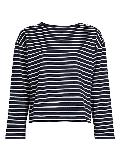 Macy Striped Cotton Crewneck Top