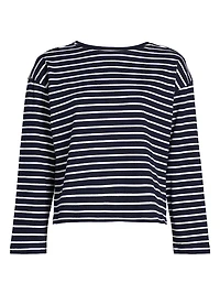Macy Striped Cotton Crewneck Top