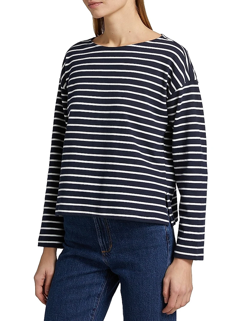 Macy Striped Cotton Crewneck Top