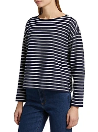 Macy Striped Cotton Crewneck Top