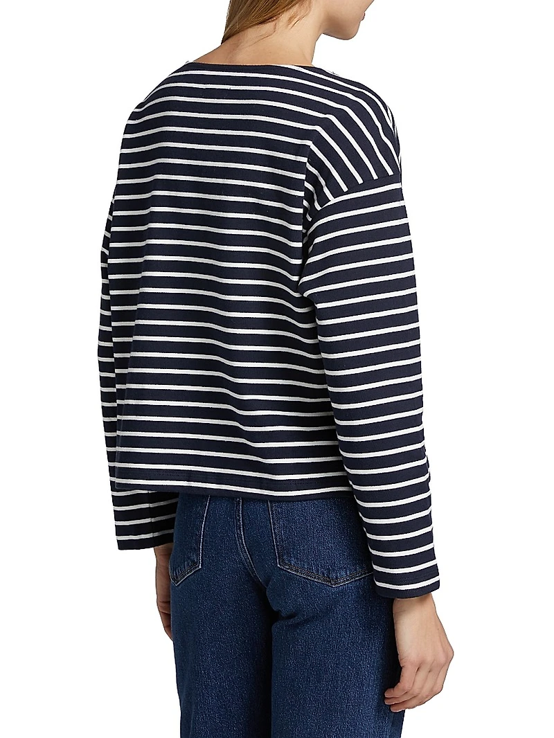 Macy Striped Cotton Crewneck Top