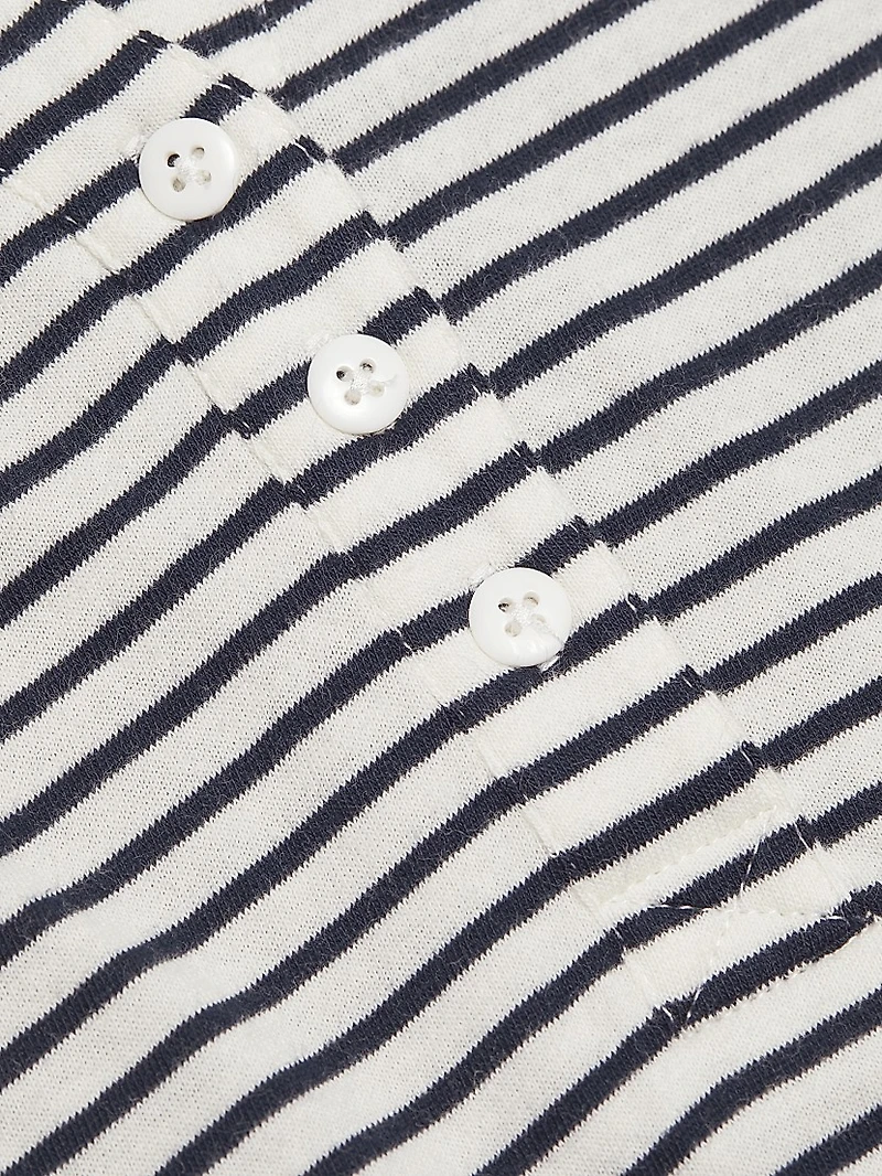 Jewel Striped Cotton Puff-Sleeve Henley