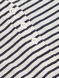 Jewel Striped Cotton Puff-Sleeve Henley