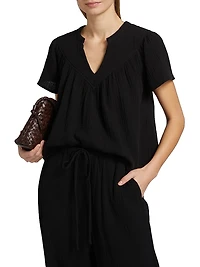 Sayer Gauze Split Neck Short-Sleeve Top