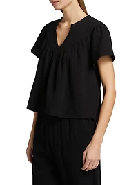 Sayer Gauze Split Neck Short-Sleeve Top