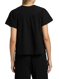 Sayer Gauze Split Neck Short-Sleeve Top