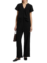 Sayer Gauze Split Neck Short-Sleeve Top