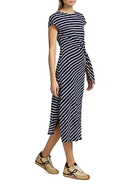 Selah Striped Cotton Tie-Waist Midi-Dress