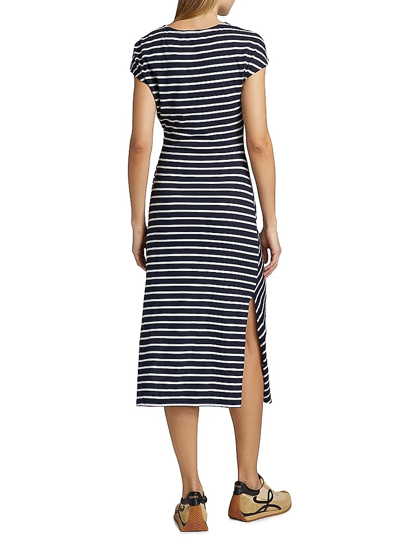 Selah Striped Cotton Tie-Waist Midi-Dress