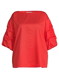 Plus Balia Popover Cotton Gathered-Sleeve Blouse