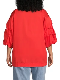 Plus Balia Popover Cotton Gathered-Sleeve Blouse
