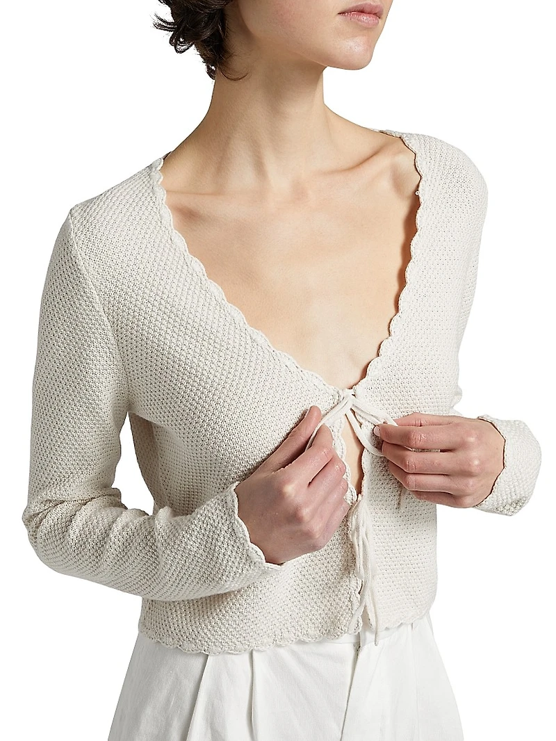 Scalloped Tie-Front Cardigan