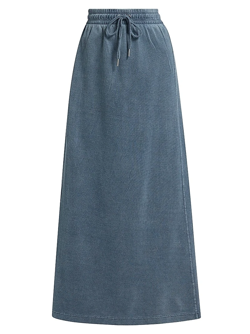 Indigo Cotton-Blend Midi-Skirt