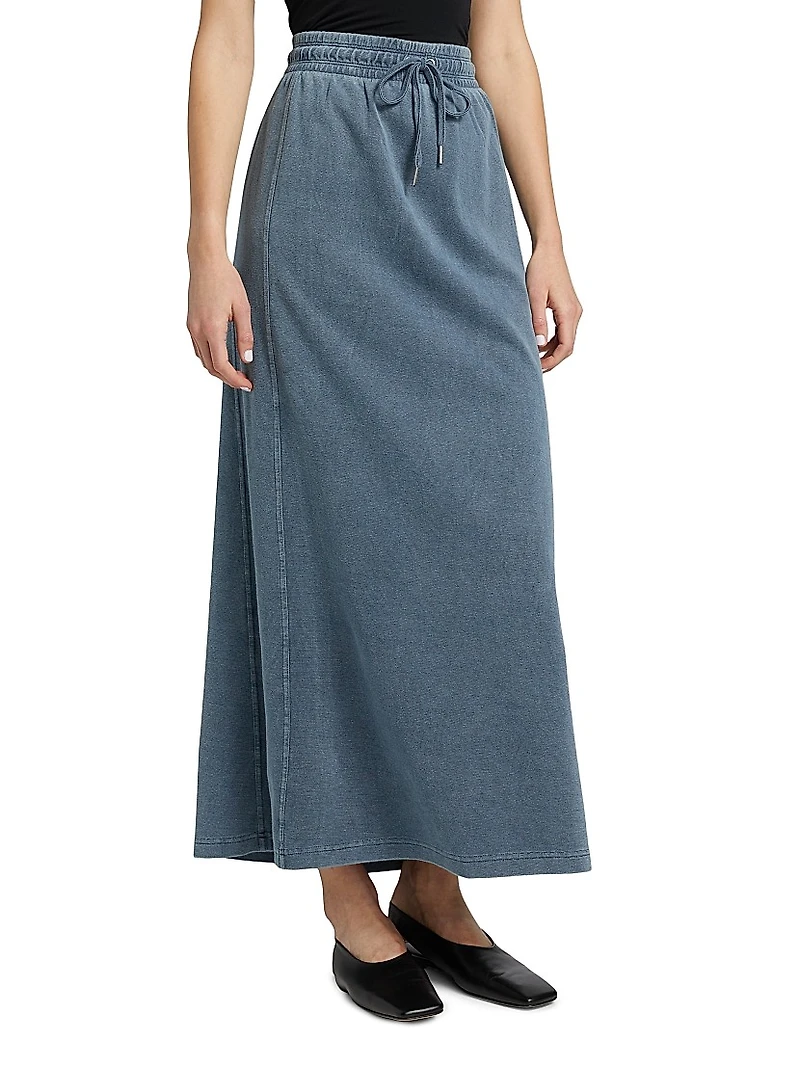 Indigo Cotton-Blend Midi-Skirt