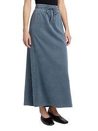 Indigo Cotton-Blend Midi-Skirt