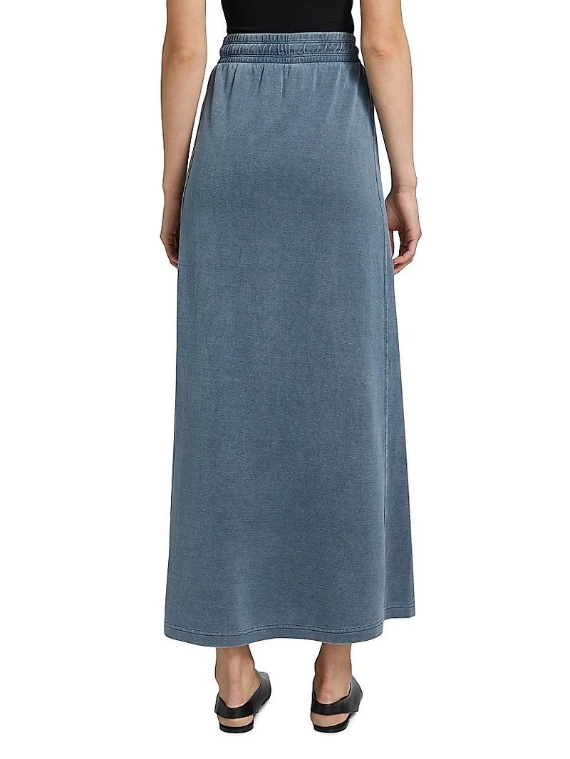 Indigo Cotton-Blend Midi-Skirt