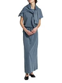 Indigo Cotton-Blend Midi-Skirt