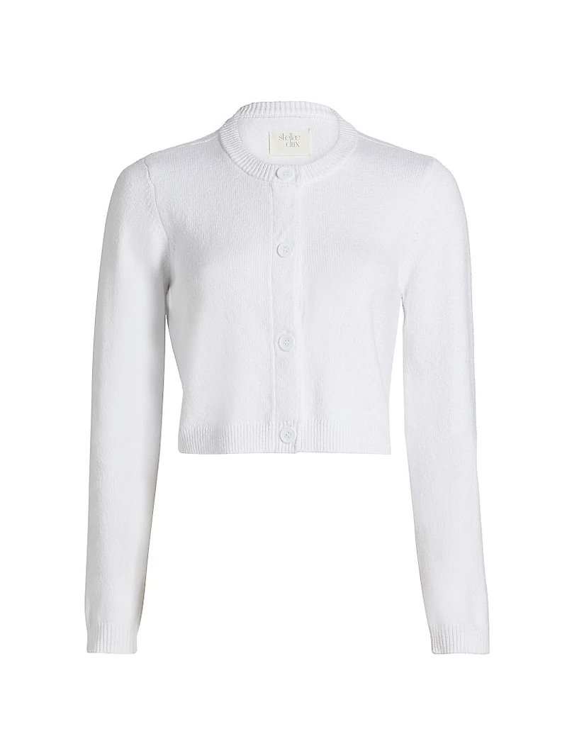 Cotton-Blend Point Collar Crop Cardigan
