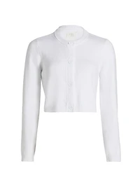 Cotton-Blend Point Collar Crop Cardigan