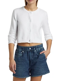 Cotton-Blend Point Collar Crop Cardigan