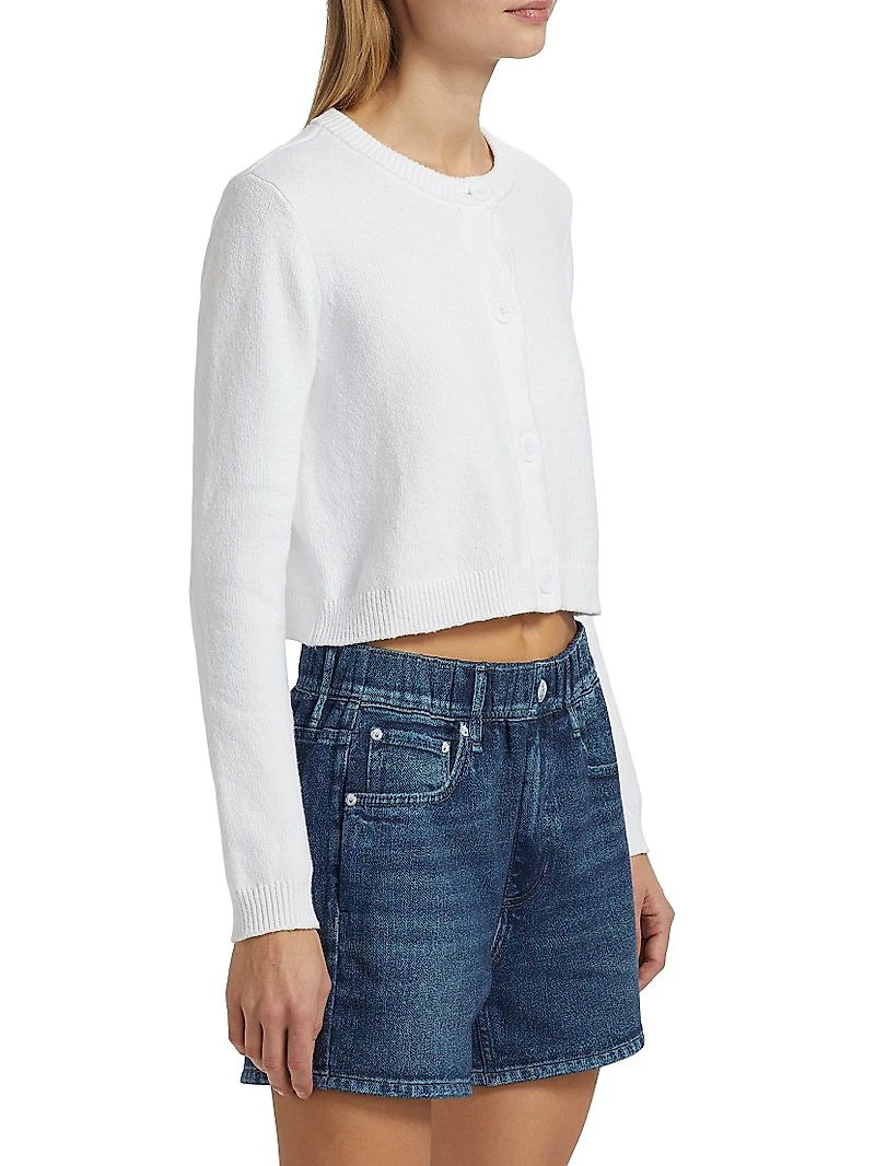 Cotton-Blend Point Collar Crop Cardigan