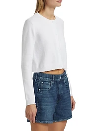 Cotton-Blend Point Collar Crop Cardigan