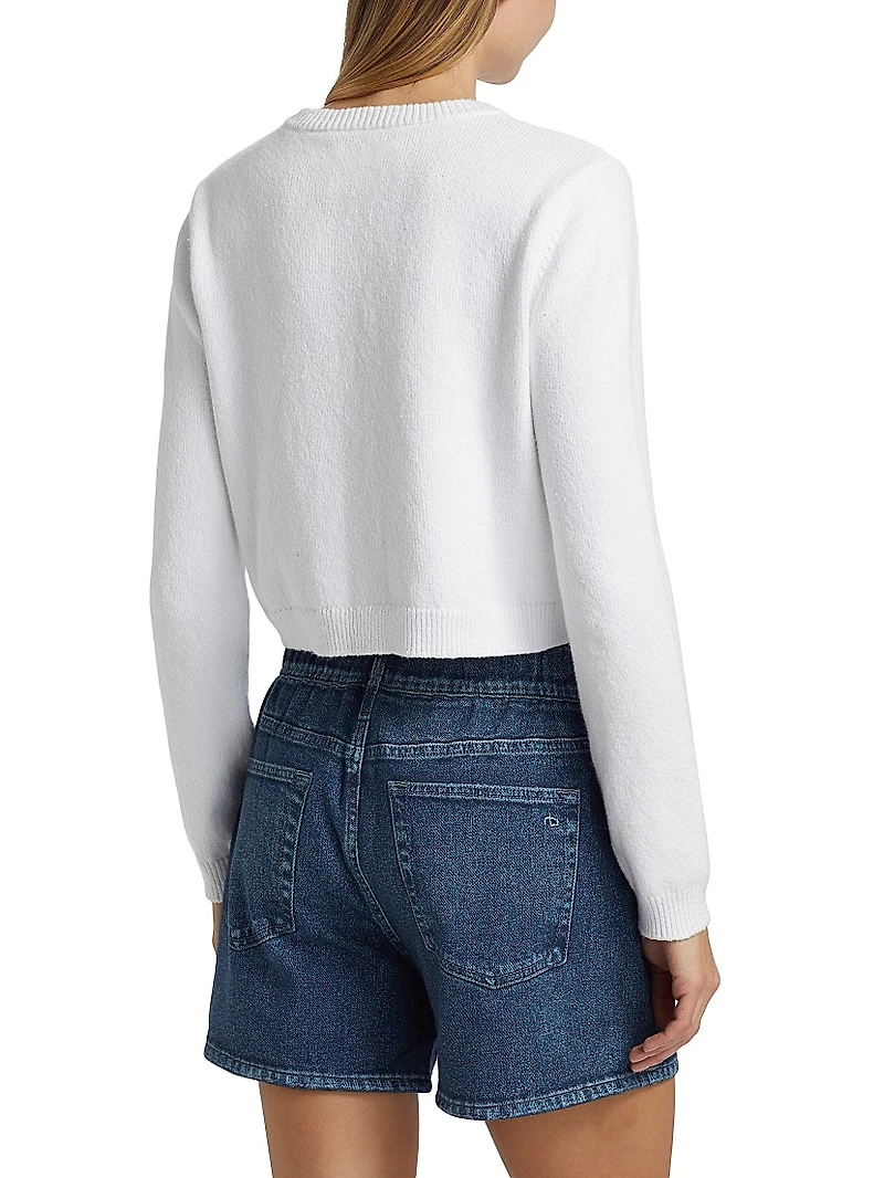 Cotton-Blend Point Collar Crop Cardigan
