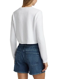 Cotton-Blend Point Collar Crop Cardigan