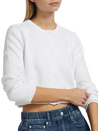 Cotton-Blend Point Collar Crop Cardigan