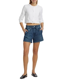 Cotton-Blend Point Collar Crop Cardigan