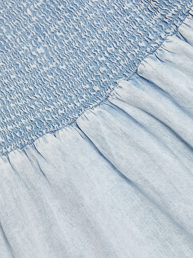 Smocked Denim Tie-Strap Midi Dress